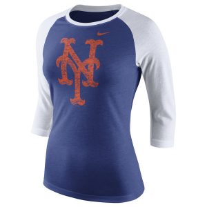 Mets Nike Logo Tri-Blend Three-Quarter Sleeve Raglan T-Shirt